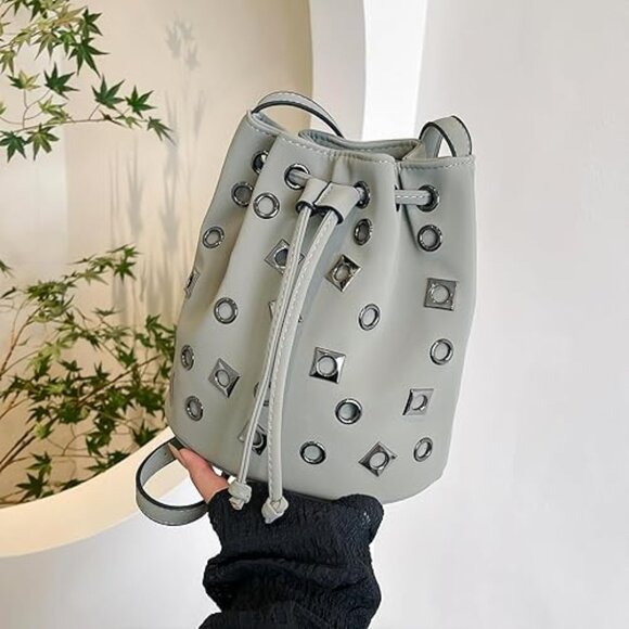 Neiman Marcus Green Studded Purse Mini PU Leather Shoulder Bag - Picture 2 of 6